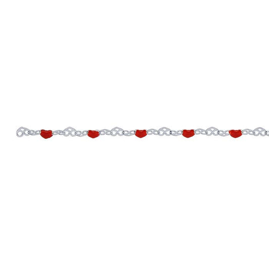 Sterling Silver Red Heart Link Chain, By the Foot