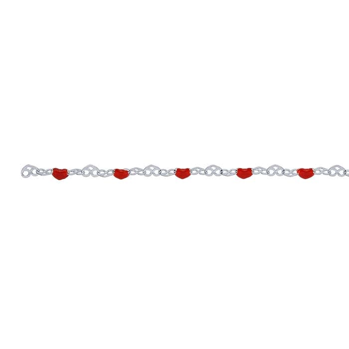 Sterling Silver Red Heart Link Chain, By the Foot