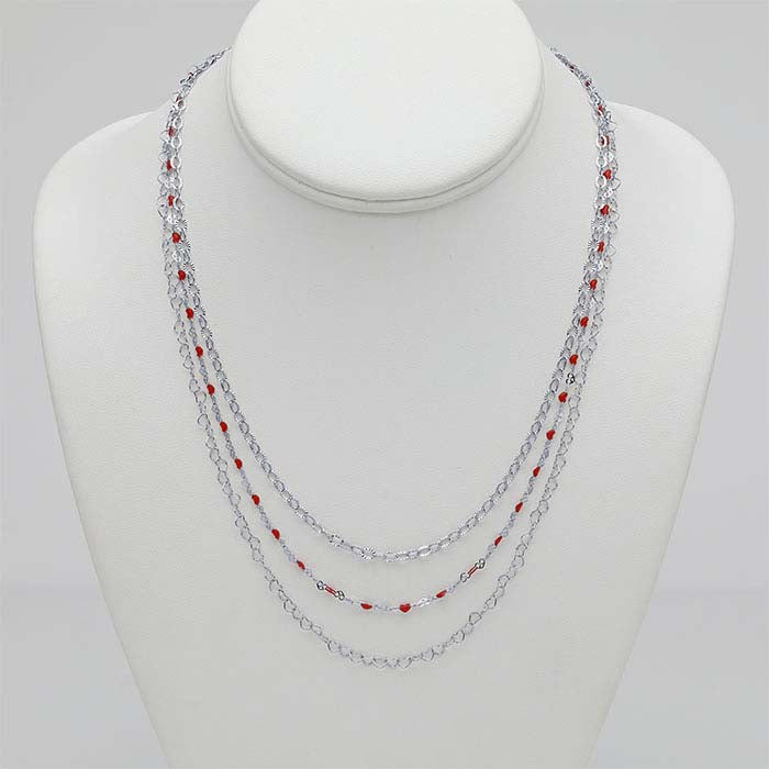 Sterling Silver Three-Strand Red Heart Necklace