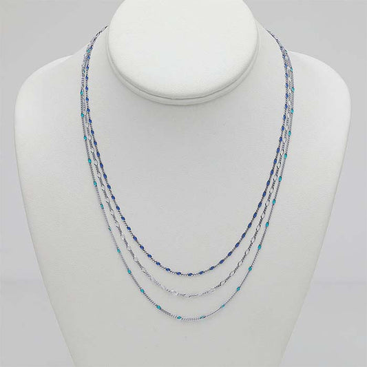 Sterling Silver Three-Strand Enameled Links Necklace