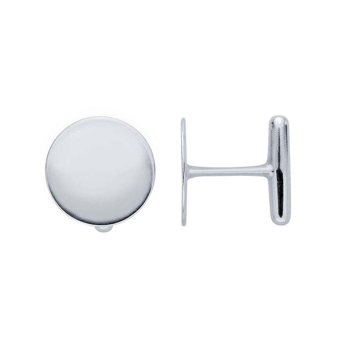 Sterling Silver Round Flat-Top Fixed-End Cuff Links
