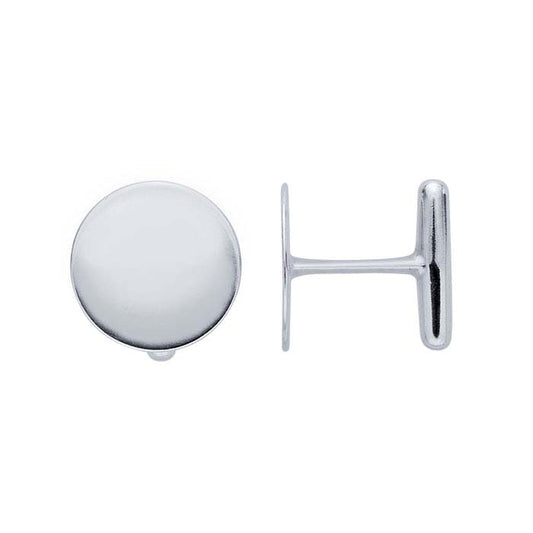 Sterling Silver Round Flat-Top Fixed-End Cuff Links