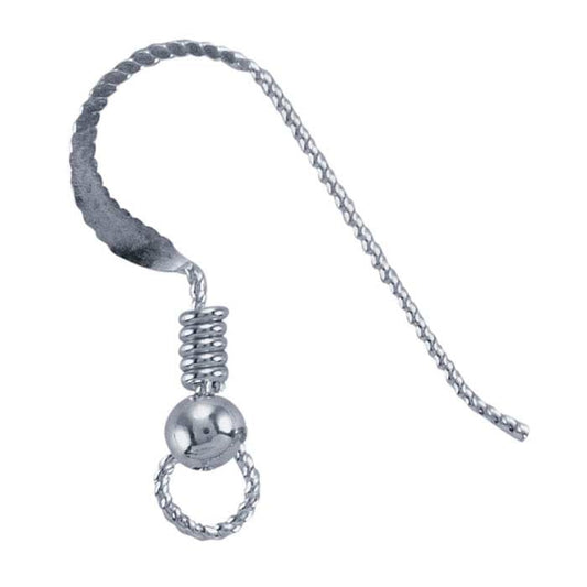 Sterling Silver SlipLess™ Hammered Ear Wire with Loop, 3mm Bead and Coil
