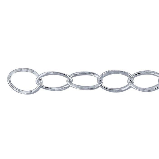 Sterling Silver Hammered Flat Oval Cable Chain
