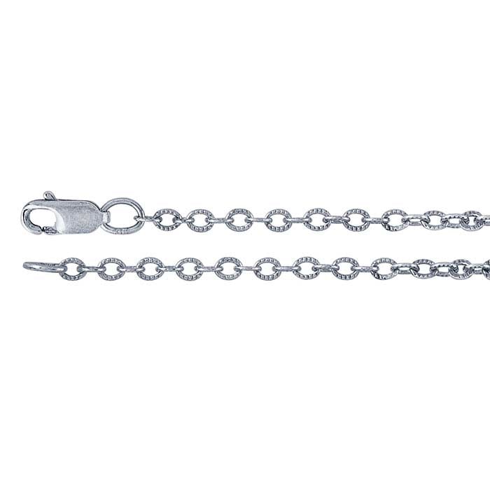Sterling Silver Patterned Oxidized Oval Cable Chain