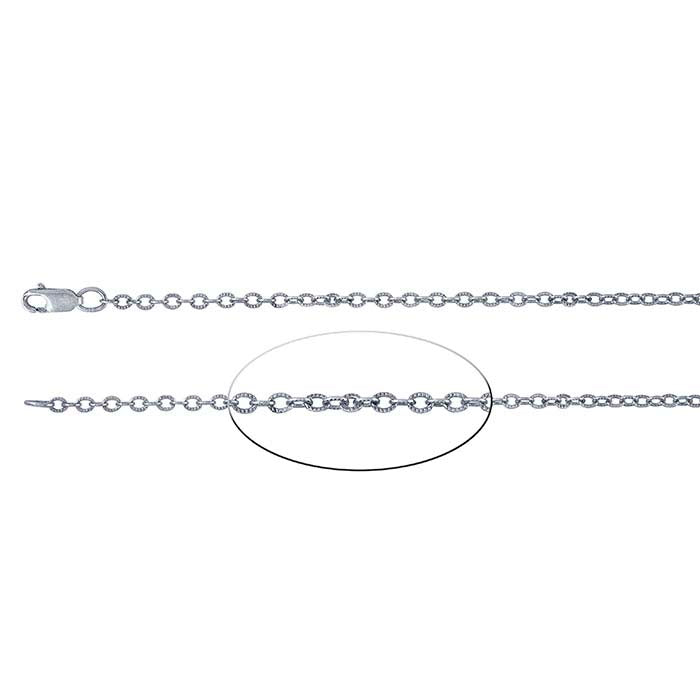 Sterling Silver Patterned Oxidized Oval Cable Chain