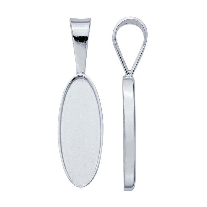 Sterling Silver 22 x 8mm Oval Cabochon Pendant Mounting