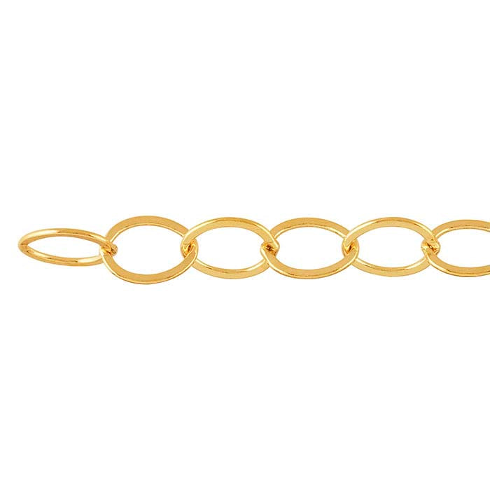 14/20 Gelbgold gefüllte, flache, ovale Kabelkette, 9,9 mm, pro Fuß
