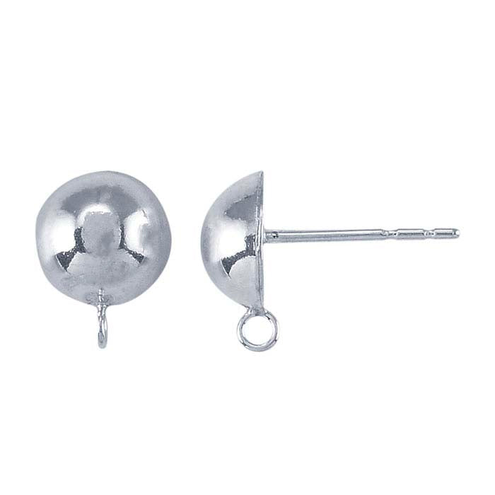 Sterling Silver Hollow Half-Ball Post Earring with Closed Ring