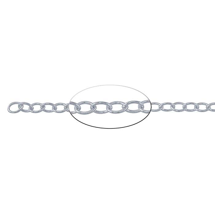 Sterling Silver 3.7mm Oval Cable Chain, By the Foot