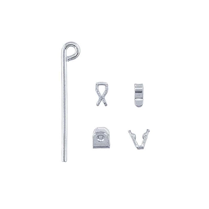 Sterling Silver Ear Hoop Straight Post, Joint and Catch Set