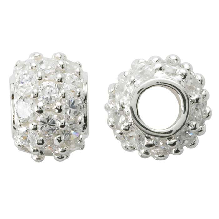 Sterling Silver 10.2 x 7.6mm Saucer CZ-Set Bead
