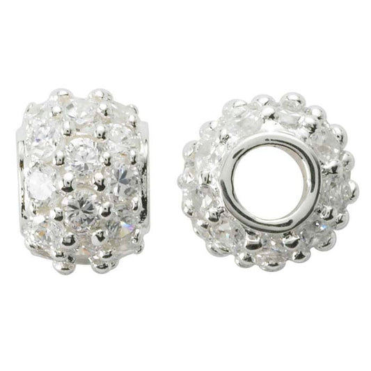 Sterling Silver 10.2 x 7.6mm Saucer CZ-Set Bead
