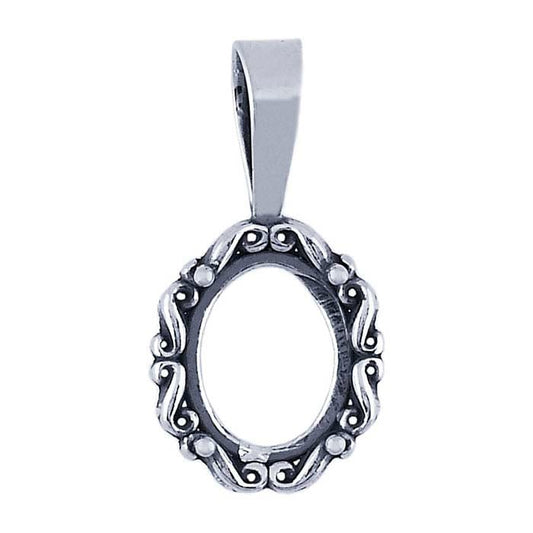 Sterling Silver Oval Swirl Cabochon Pendant Mounting
