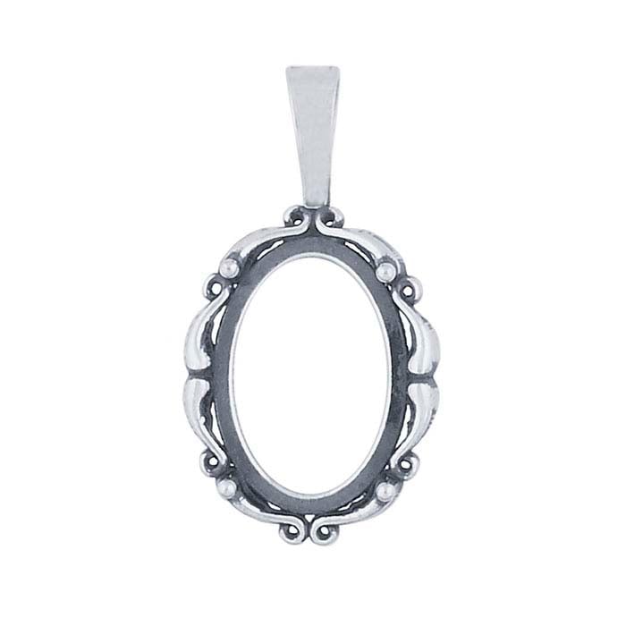 Sterling Silver 14 x 10mm Oval Scroll Cabochon Pendant Mounting
