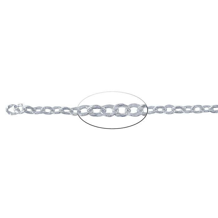 Sterling Silver Hammered Flat Oval Cable Chain