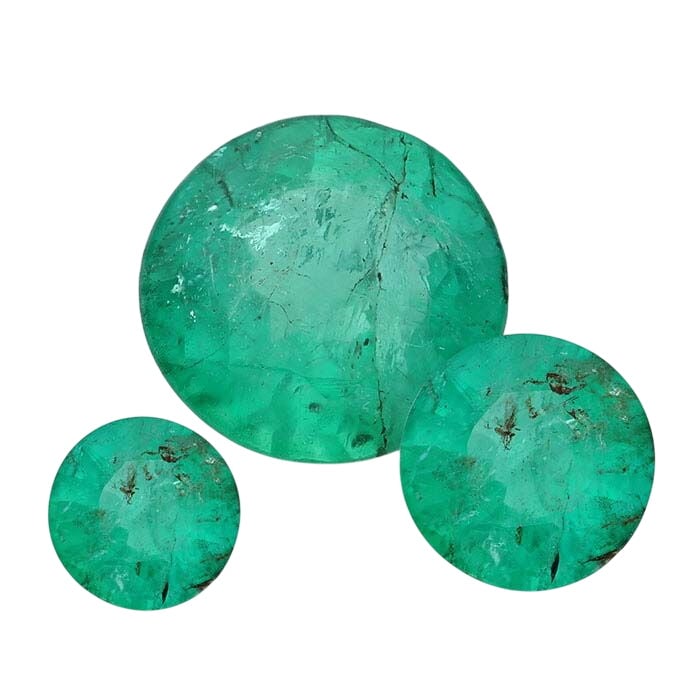 Emerald Round Faceted Gemstone, AA-Grade