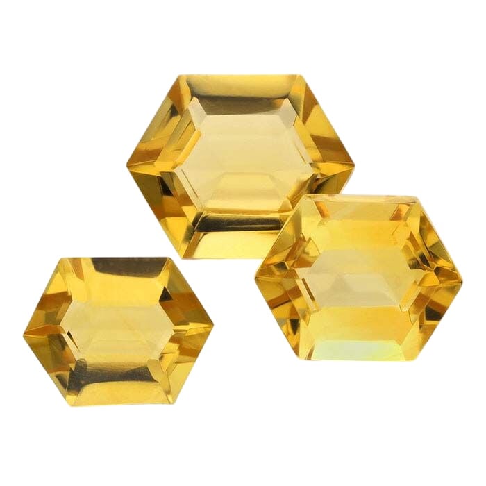 Golden Citrine Elongated Hexagon Faceted Gemstones, AAA-Grade