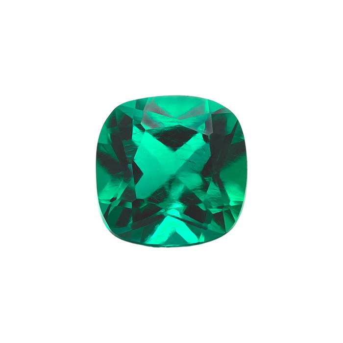 Lab-Grown Emerald Cushion Faceted Gemstone