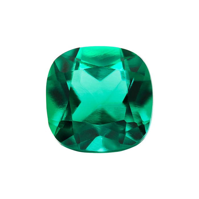 Lab-Grown Emerald Cushion Faceted Gemstone