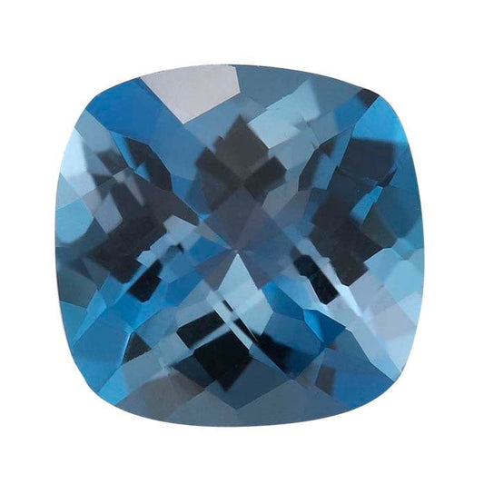 London-Blue Topaz 8mm Cushion Checkerboard Faceted Stone, AA-Grade