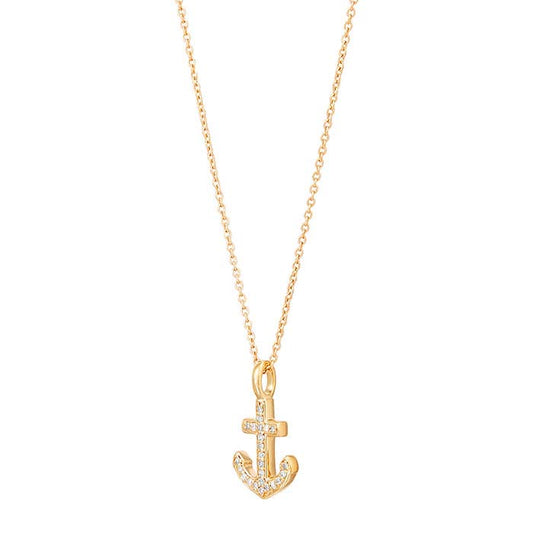 10K Yellow Gold Diamond-Set Anchor Necklace