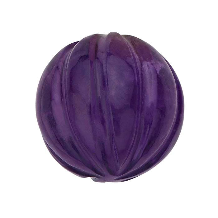 Amethyst Half-Drilled Round Carved Bead