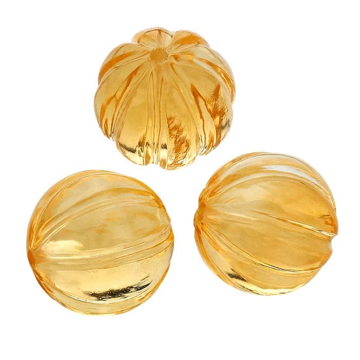 Citrine Half-Drilled Round Carved Bead