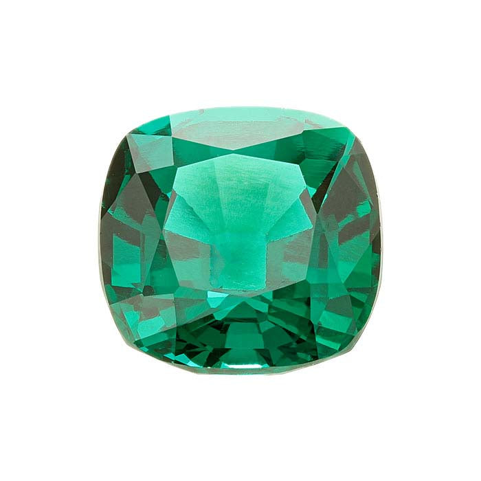 Lab-Grown Emerald Cushion Faceted Gemstone