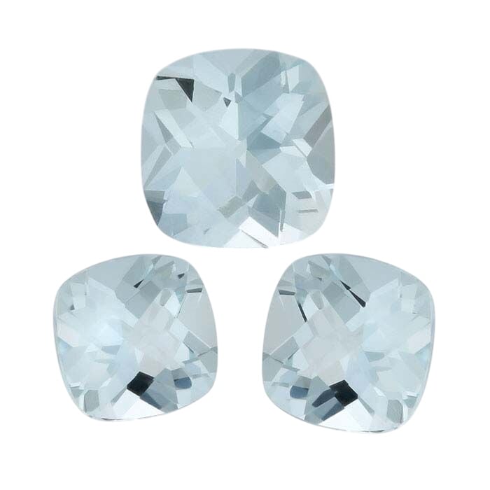 Aquamarine 6mm Cushion Faceted Gemstone, A-Grade