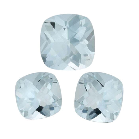 Aquamarine 6mm Cushion Faceted Gemstone, A-Grade