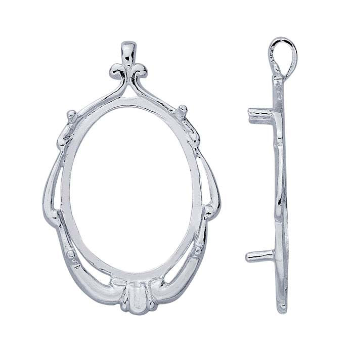Sterling Silver 25 x 19mm Oval Swag Cabochon Pendant Mounting