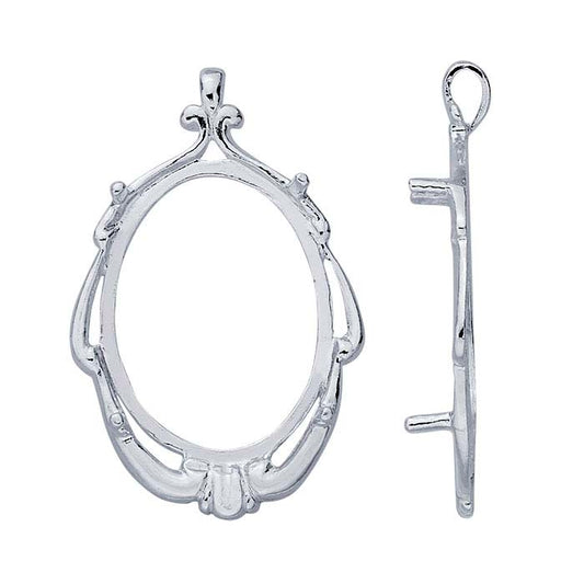 Sterling Silver 25 x 19mm Oval Swag Cabochon Pendant Mounting