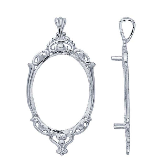 Sterling Silver 25 x 18mm Oval Victorian Cabochon Pendant Mounting