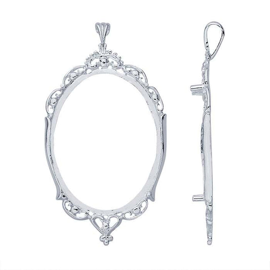 Sterling Silver 40 x 30mm Oval Victorian Cabochon Pendant Mounting