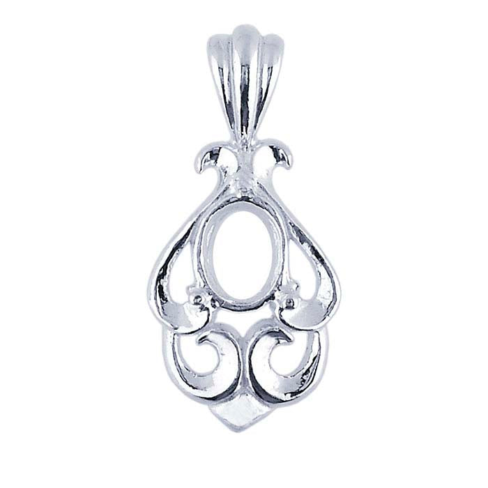 Sterling Silver 8 x 6mm Oval Swirl Pendant Mounting
