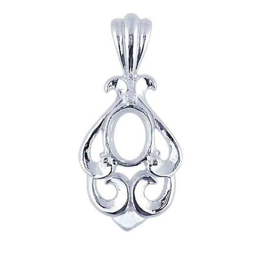 Sterling Silver 8 x 6mm Oval Swirl Pendant Mounting