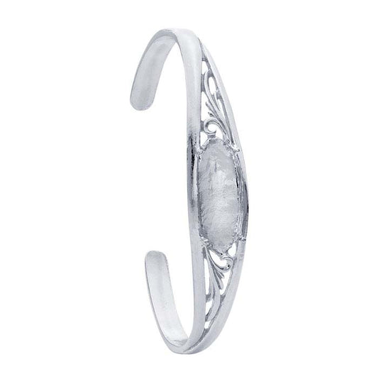 Sterling Silver 22 x 8mm Oval Filigree Cuff Bracelet Mounting