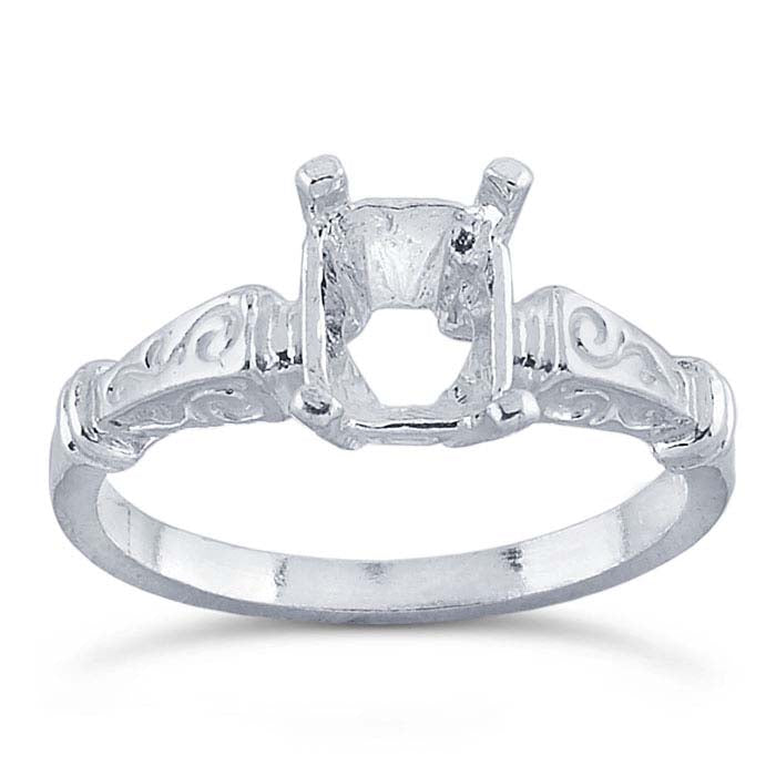 Sterling Silver 7 x 5mm Emerald-Cut Ring Mounting