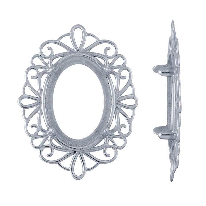 Sterling Silver 18 x 13mm Oval Cabochon Frame 4-Prong Setting