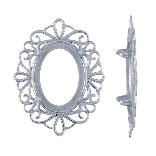 Sterling Silver 18 x 13mm Oval Cabochon Frame 4-Prong Setting