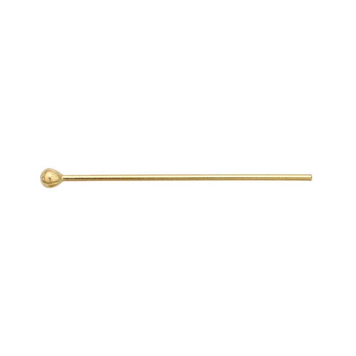 14K Yellow Gold 25.4mm 2mm Ball Head Pin, 0.72mm, 1/2-Hard