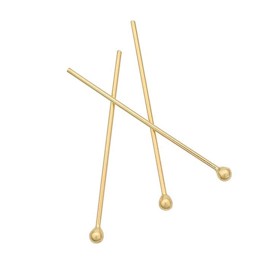 14K Yellow Gold 38.1mm 2mm Ball Head Pin, 0.72mm, 1/2-Hard