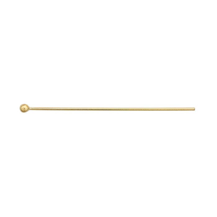 14K Yellow Gold 38.1mm 2mm Ball Head Pin, 0.72mm, 1/2-Hard