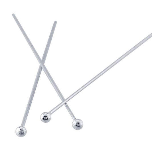 Sterling Silver 50.8mm 2.5mm Ball Head Pin, 0.72mm, 1/2-Hard