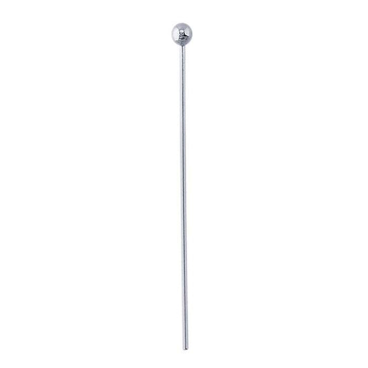 Sterling Silver 25.4mm 2mm Ball Head Pin, 0.51mm, 3/4-Hard