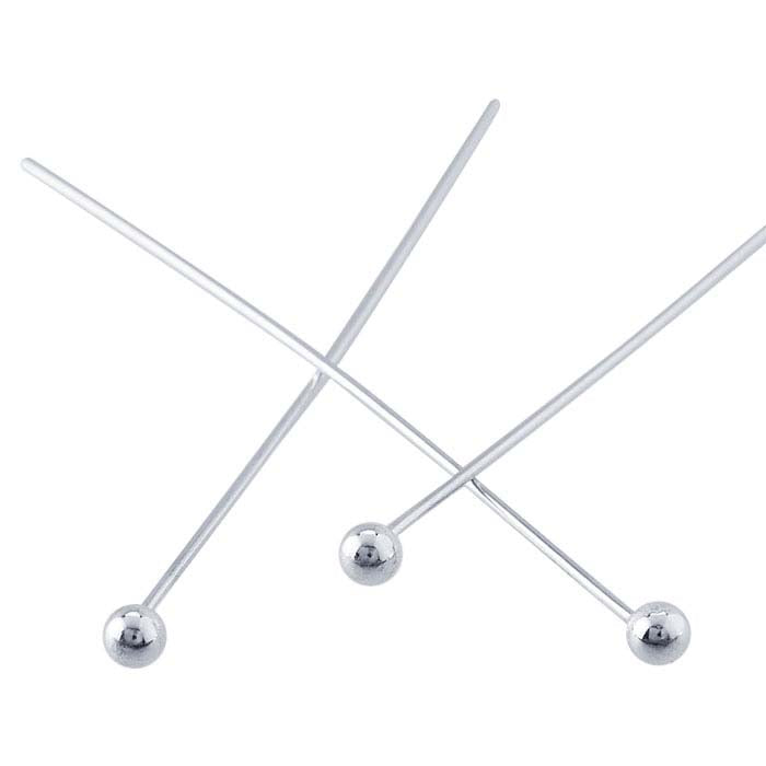 Sterling Silver 38.1mm 2mm Ball Head Pin, 0.51mm, 3/4-Hard