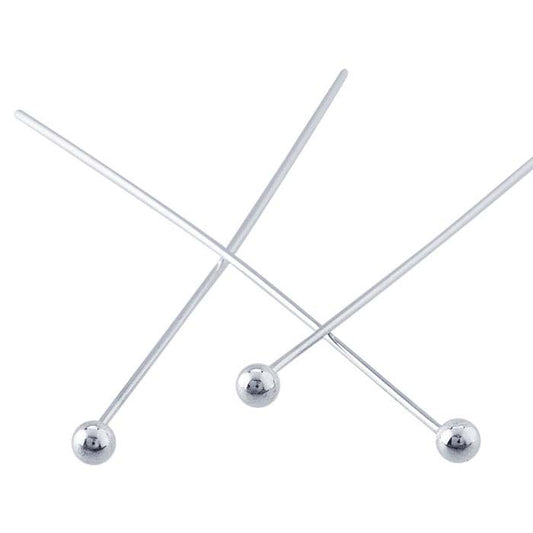 Sterling Silver 38.1mm 2mm Ball Head Pin, 0.51mm, 3/4-Hard