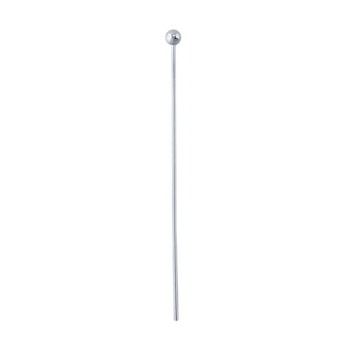 Sterling Silver 38.1mm 2mm Ball Head Pin, 0.51mm, 3/4-Hard