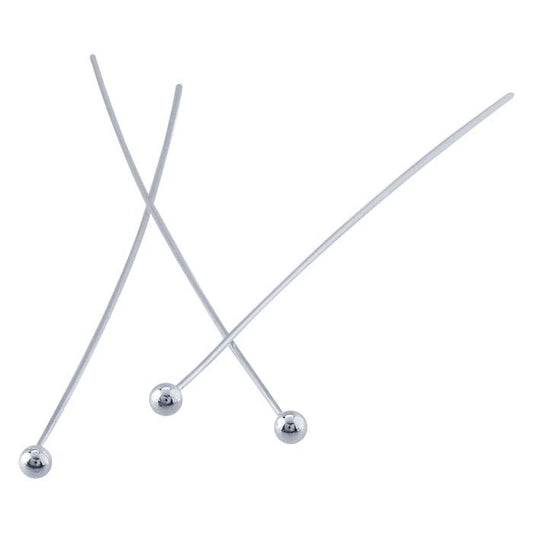 Sterling Silver 50.8mm 2mm Ball Head Pin, 0.51mm, 3/4-Hard